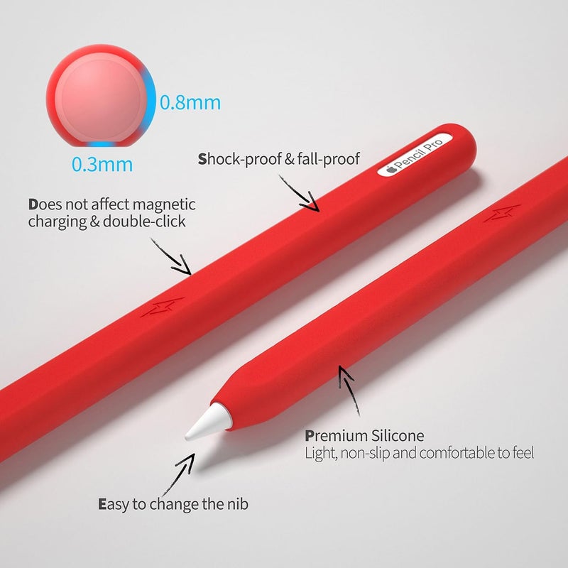 AKSHFETH Ultra Thin Protective Pencil Cover for Apple Pencil Pro &Apple Pencil 2nd Gen Silicone Case Sleeve Compatible with Apple Pencil Pro (red) - Image 3
